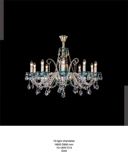 HomeDor Premium Luxury French Blue Crystal Candle Chandelier