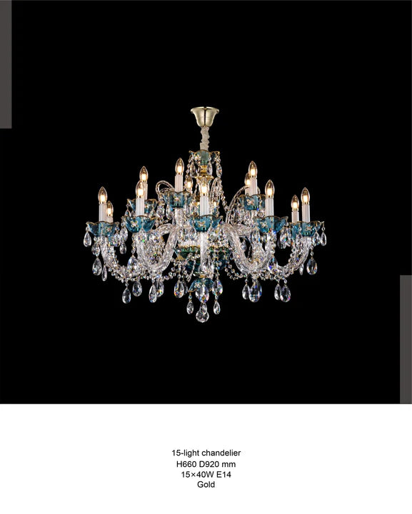 HomeDor Premium Luxury French Blue Crystal Candle Chandelier