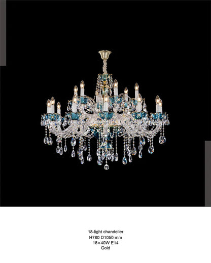 HomeDor Premium Luxury French Blue Crystal Candle Chandelier