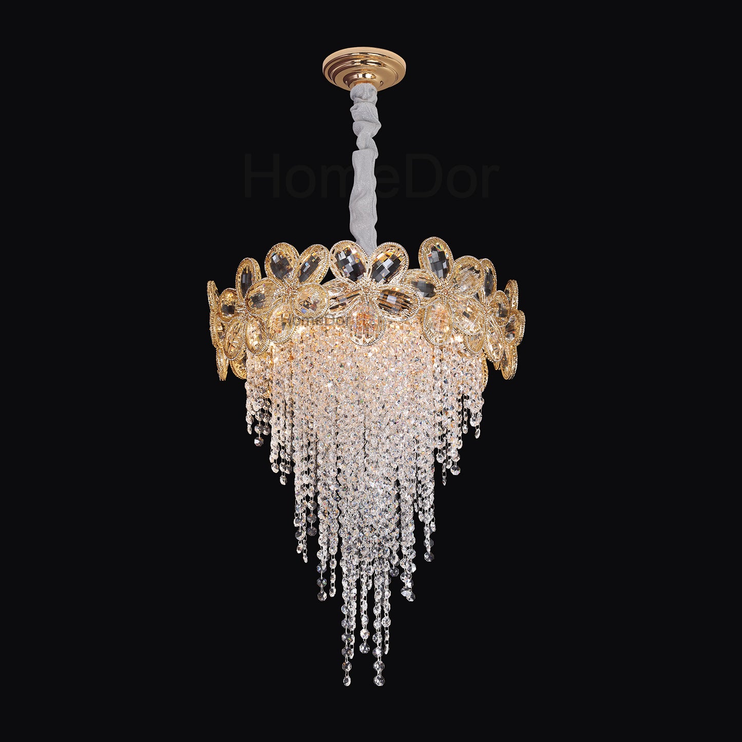 HomeDor Premium Modern Flower Crystal Tassel Chandelier