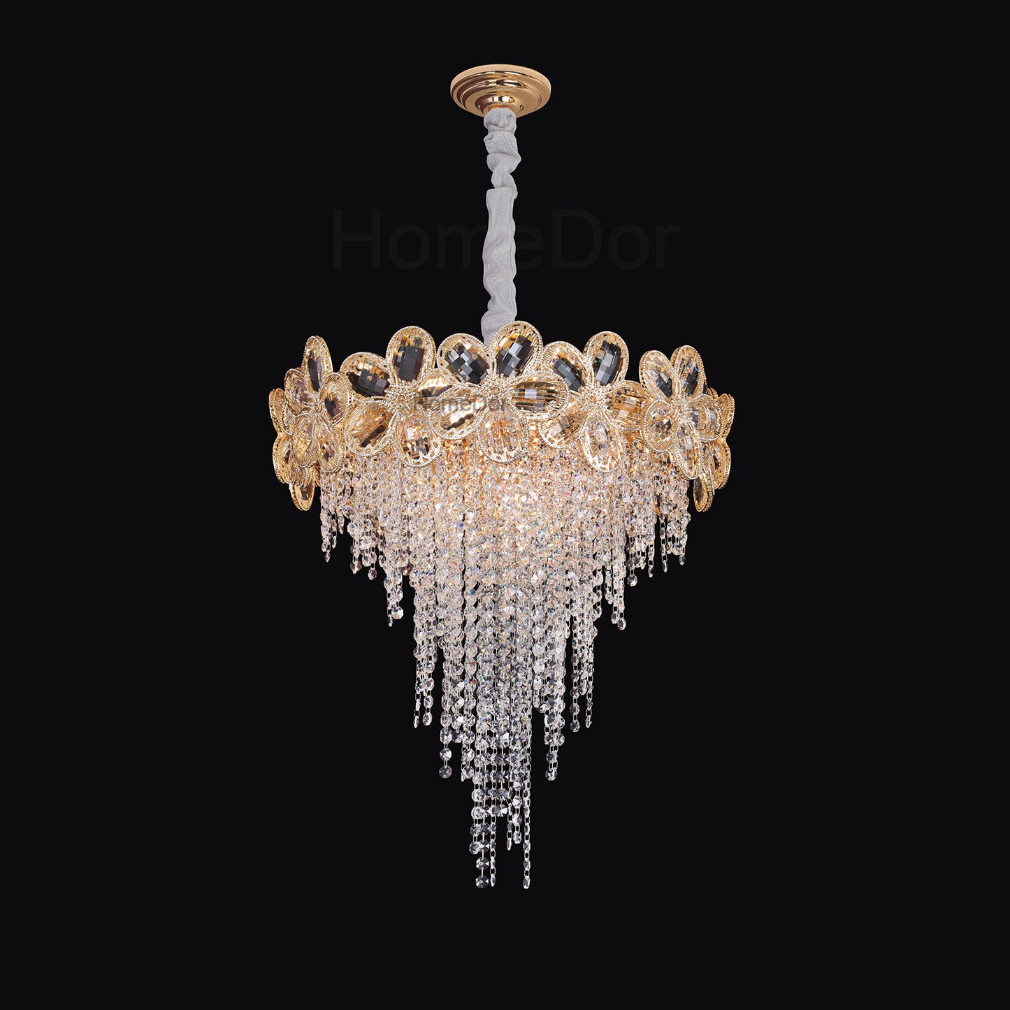 HomeDor Premium Modern Flower Crystal Tassel Chandelier