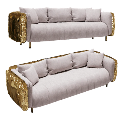 HomeDor Luxury Creative Light Gray Sofa with Brass Finish Color