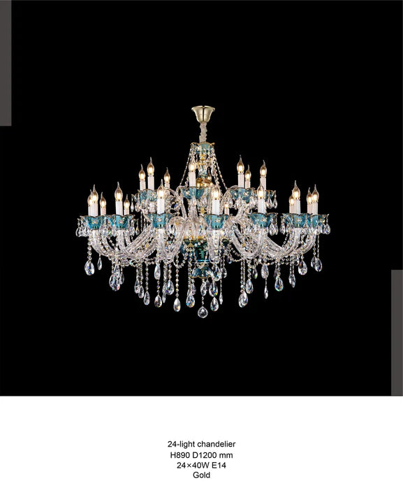 HomeDor Premium Luxury French Blue Crystal Candle Chandelier