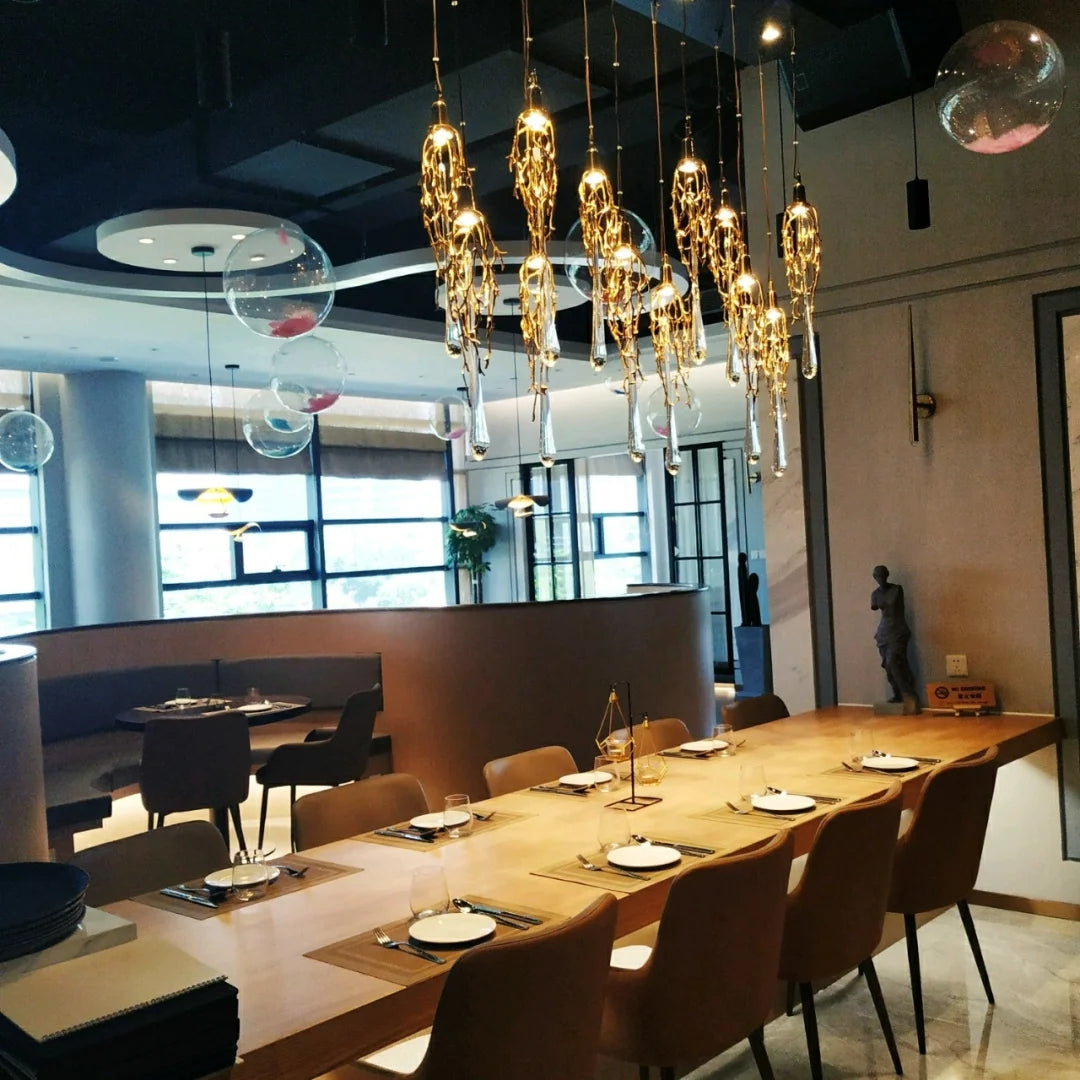 HomeDor Modern Luxury Brass Branch Teardrop Chandelier for Kitchen Island/Dining Room/Bar Table