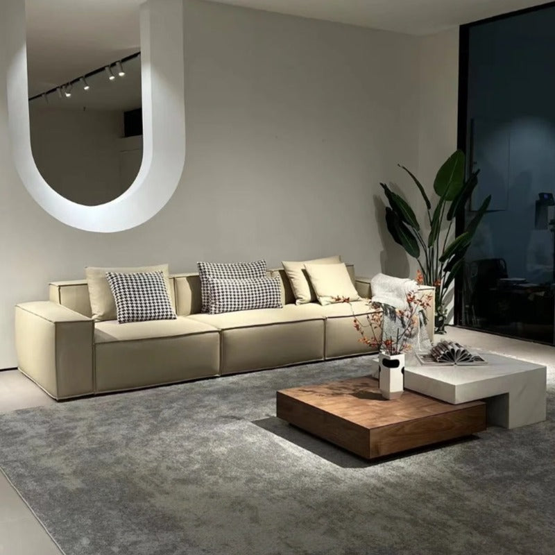 HomeDor Minimalist 3-Seat  Leather Sofa Modular Tofu Sofa