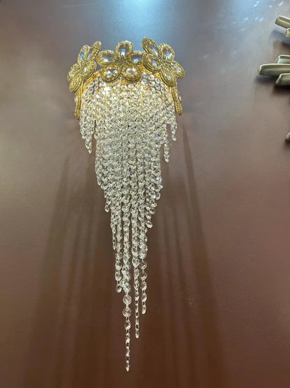 HomeDor Luxury Creative Floral Crystal Tassel Wall Sconce