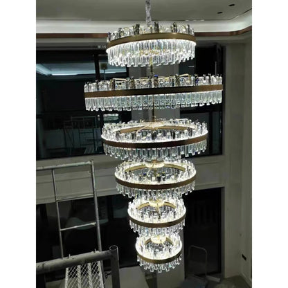 Modern Luxury 6-Ring Crystal Chandelier for High-ceiling