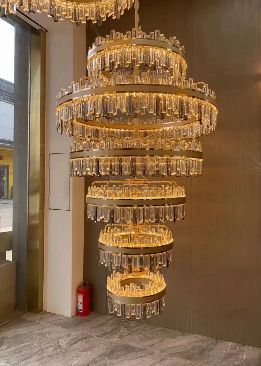 Modern Luxury 6-Ring Crystal Chandelier for High-ceiling