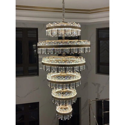 Modern Luxury 6-Ring Crystal Chandelier for High-ceiling