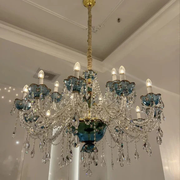 HomeDor Premium Luxury French Blue Crystal Candle Chandelier