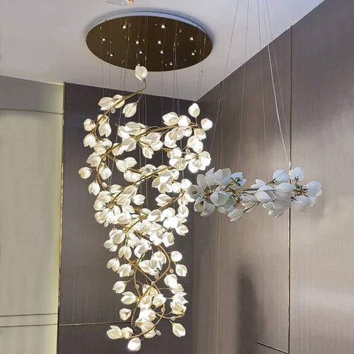 HomeDor Premium Linn Extra Large Vertical White Magnolia Chandelier