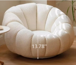 HomeDor Premium Fleece White Pumpkin Sofa Chair with Footstool