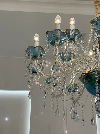 HomeDor Premium Luxury French Blue Crystal Candle Chandelier