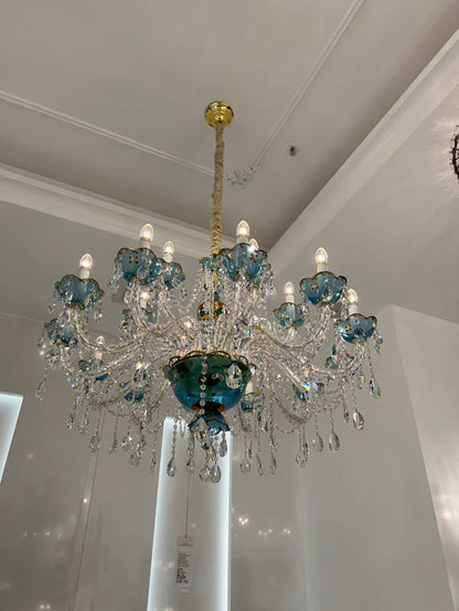 HomeDor Premium Luxury French Blue Crystal Candle Chandelier