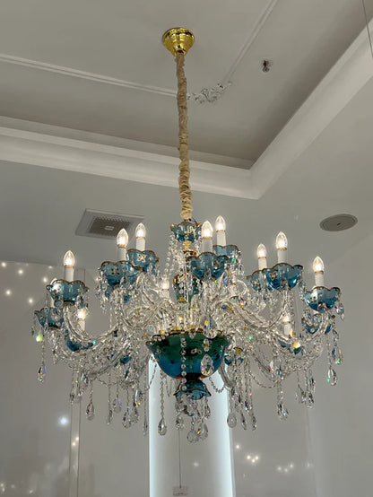 HomeDor Premium Luxury French Blue Crystal Candle Chandelier