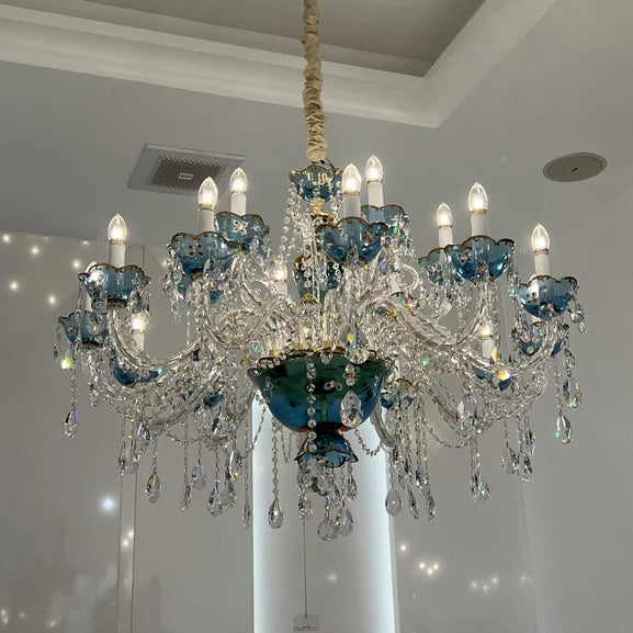 HomeDor Premium Luxury French Blue Crystal Candle Chandelier