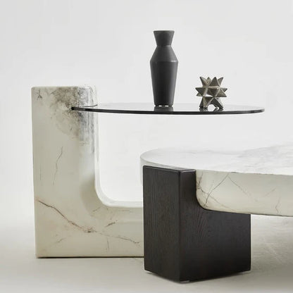 HomeDor Minimalist Artificial Round Marble Coffee Table