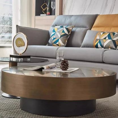 HomeDor Minimalist Round Stainless Steel and Glass Coffee Table