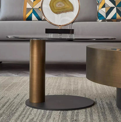 HomeDor Minimalist Round Stainless Steel and Glass Coffee Table