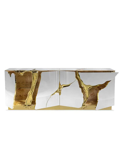 HomeDor Luxury Mirror Cabinet Gold Sideboard in Chrome/Black Finish