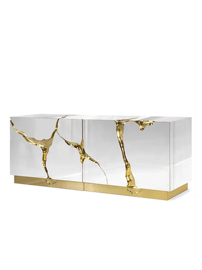 HomeDor Luxury Mirror Cabinet Gold Sideboard in Chrome/Black Finish