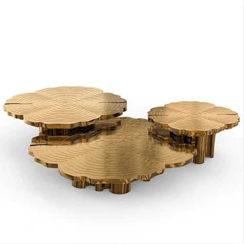 HomeDor Luxury Artistic Metalic Stump Gold Coffee Table