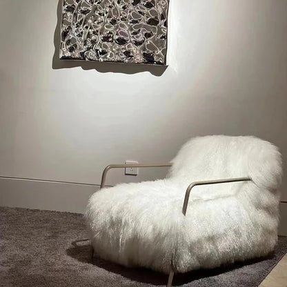 HomeDor Minimalist Hairy White Plush Lounge Chair