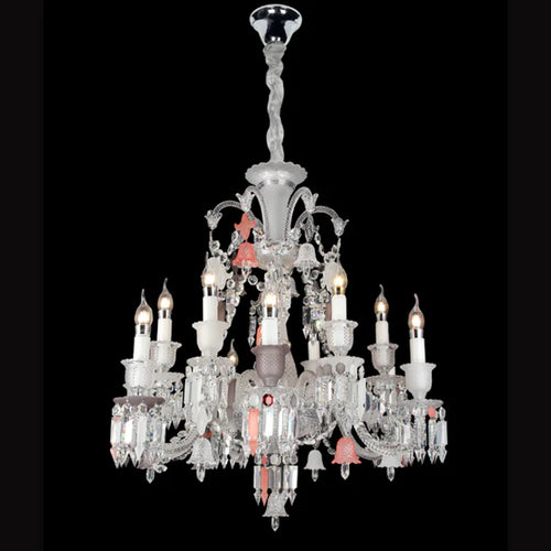 HomeDor Classic Luxury Premium Candle Light Pink&Clear Crystal Chandelier