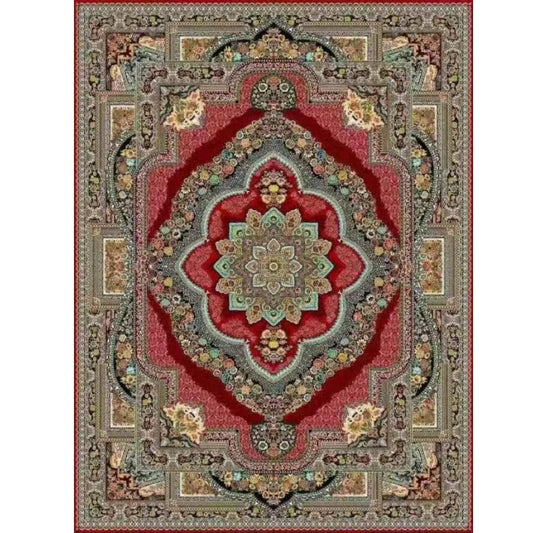 Persian Rug Oriental Vintage Luxury Aesthetic Carpet Bronze Green with Red