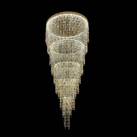 HomeDor Luxury Multi-tiered Gold Feather Waterfall Crystal Chandelier