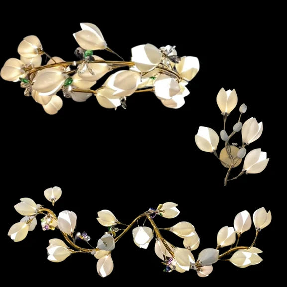 HomeDor Premium Ceramic Magnolia Ring/Linear Chandelier