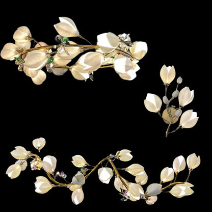 HomeDor Premium Ceramic Magnolia Ring/Linear Chandelier