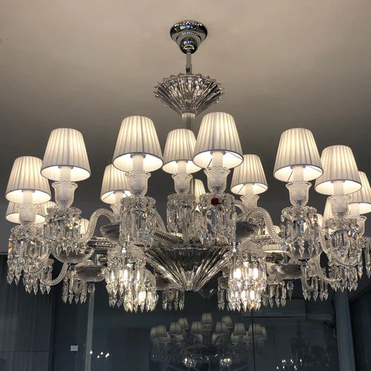 HomeDor Light Luxury Crystal Chandelier Ceiling Light with Fabric Lampshade