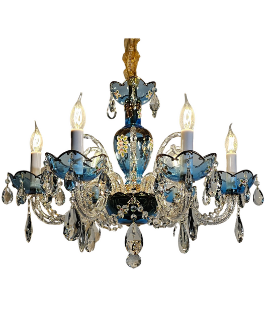 HomeDor Premium Luxury French Blue Handcrafted Crystal Candle Chandelier