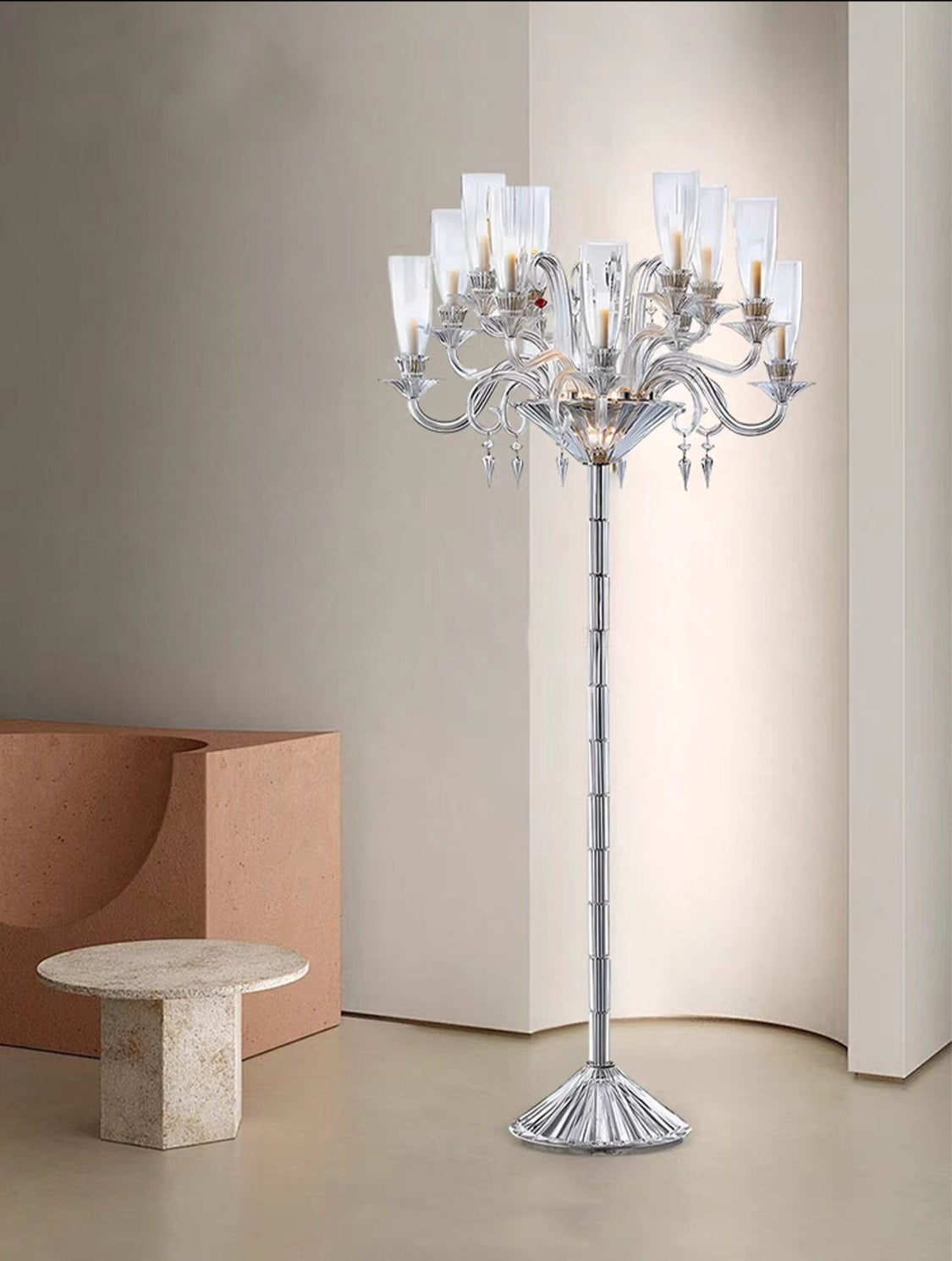 HomeDor Luxury French  Premium Laurel Candle Crystal Floor Lamp