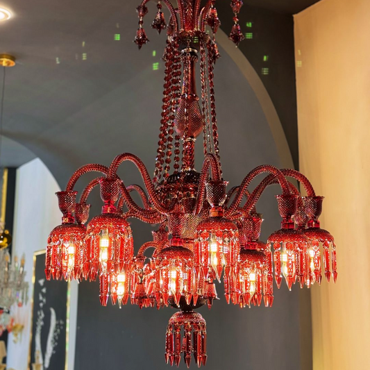 HomeDor Luxury Red Crystal Chandelier for Living Room/Dining Room/Staircase