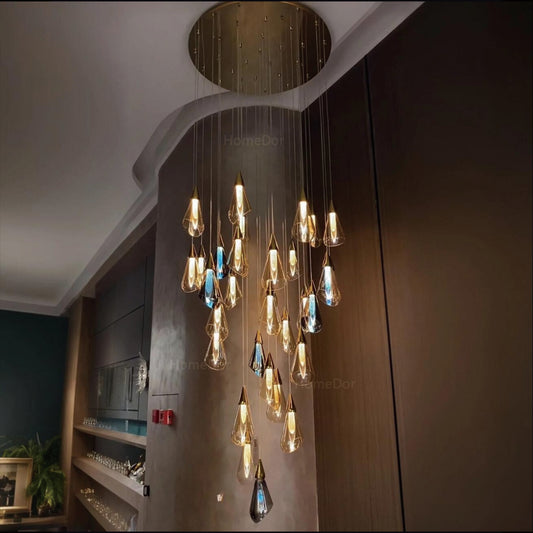 HomeDor Modern Floating Amber Glass Raindrop Chandelier