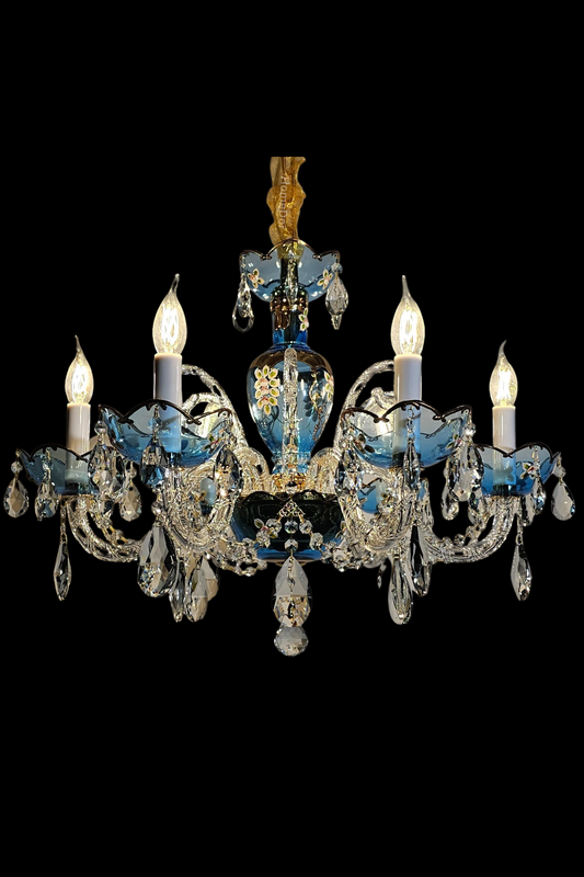 HomeDor Premium Luxury French Blue Handcrafted Crystal Candle Chandelier