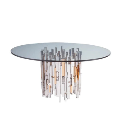 HomeDor Round Dining Table with Clear Glass Top