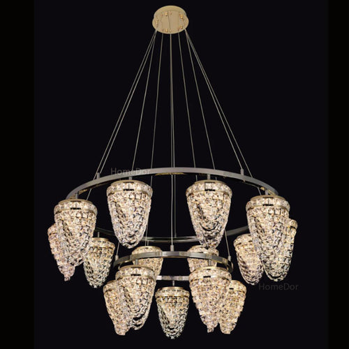 HomeDor Premium Modern Luxury 2-Tiers Conch Crystal Chandelier