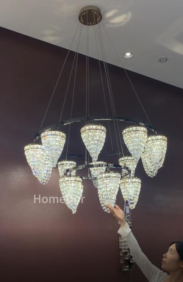 HomeDor Premium Modern Luxury 2-Tiers Conch Crystal Chandelier