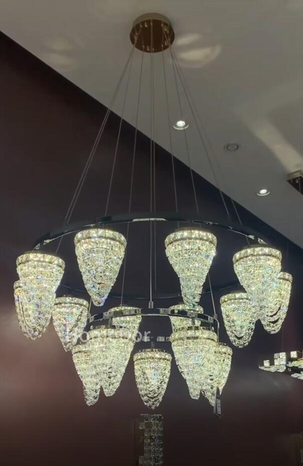 HomeDor Premium Modern Luxury 2-Tiers Conch Crystal Chandelier