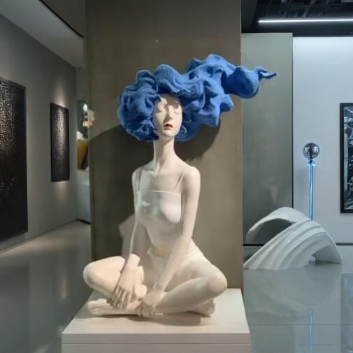 HomeDor Creative Artistic Blue Hair Girl Sculpture