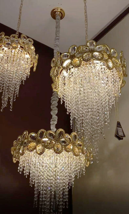 HomeDor Premium Modern Flower Crystal Tassel Chandelier