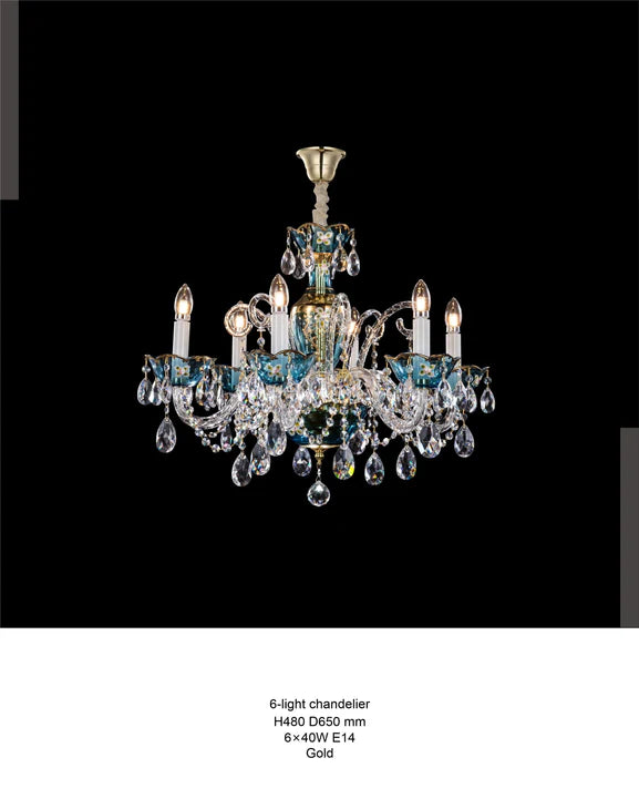 HomeDor Premium Luxury French Blue Crystal Candle Chandelier