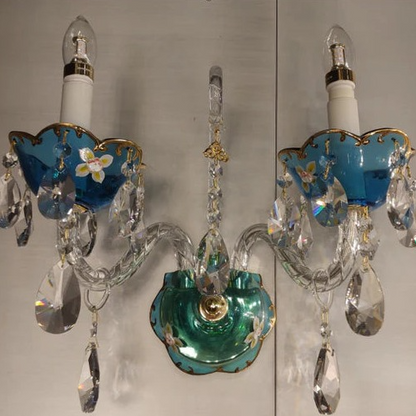 HomeDor Premium French Blue Crystal Candle Wall Sconce