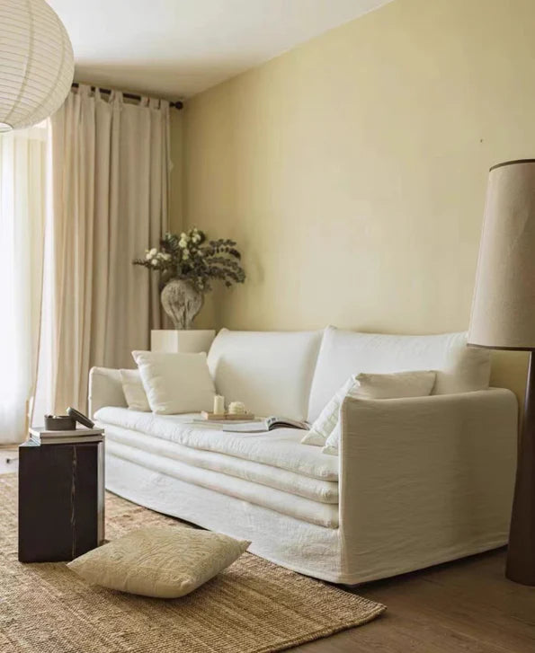 HomeDor Cotton Linen Fabric Removable Washable Cream White Sofa