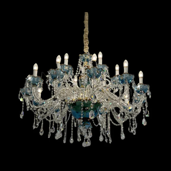 HomeDor Premium Luxury French Blue Crystal Candle Chandelier