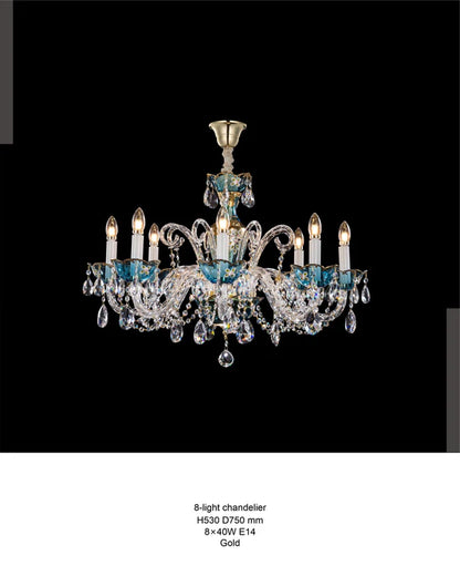 HomeDor Premium Luxury French Blue Crystal Candle Chandelier