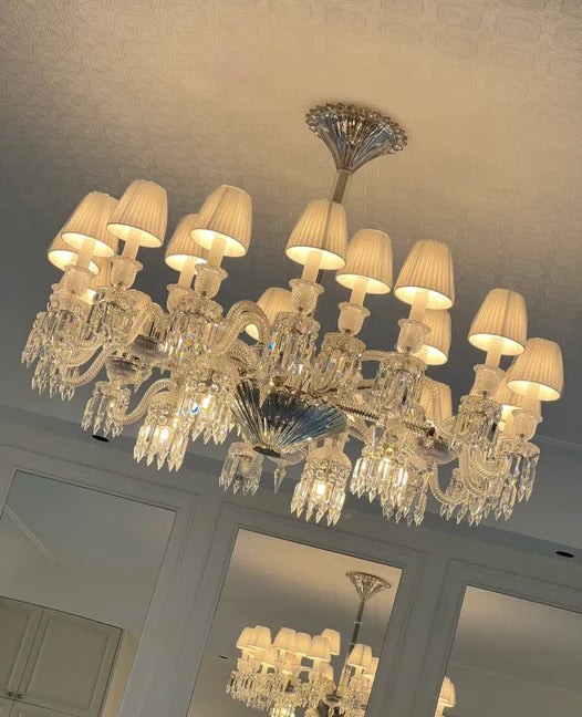 HomeDor Light Luxury Crystal Chandelier Ceiling Light with Fabric Lampshade